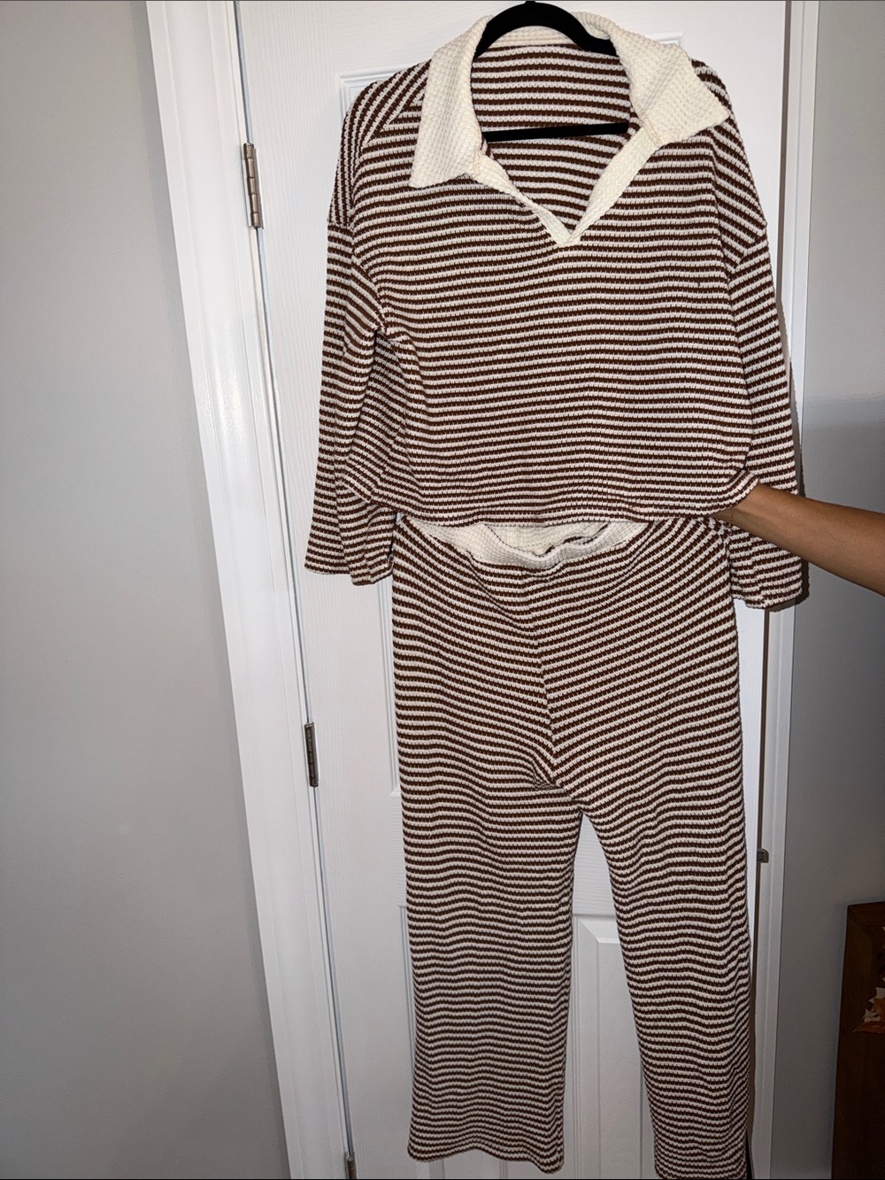 Striped Knit Two-Piece set - Brown & Cream